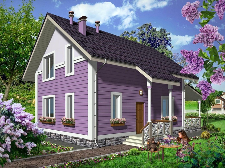 The stock project of an attic house with three bedrooms, Country house Lilac Main facade