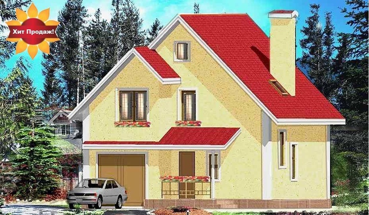 Популярный проект дома с мансардой и гаражом - Анна 121 м2 Главный фасад