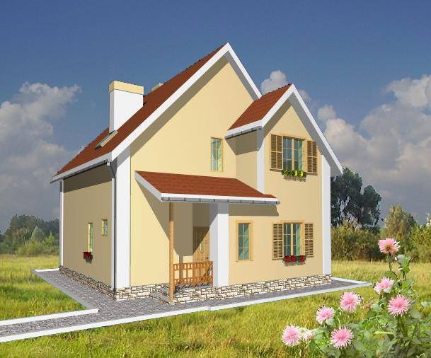 Projekt budynku z mansardą Taras 120 m2 Główna fasada