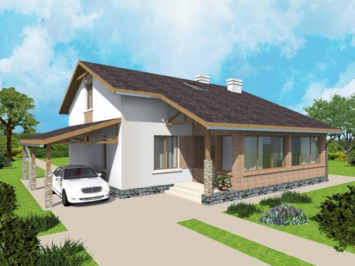 Projekt domu parterowego z dużym poddaszem do późniejszej adaptacji - Sapsan 121 m² Główna fasada