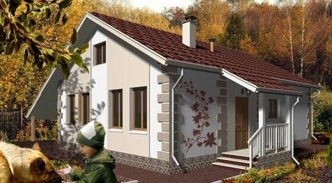 The mansard cottage with five bedrooms, a canopy for cars and kitchen studios Maple 3 Main facade