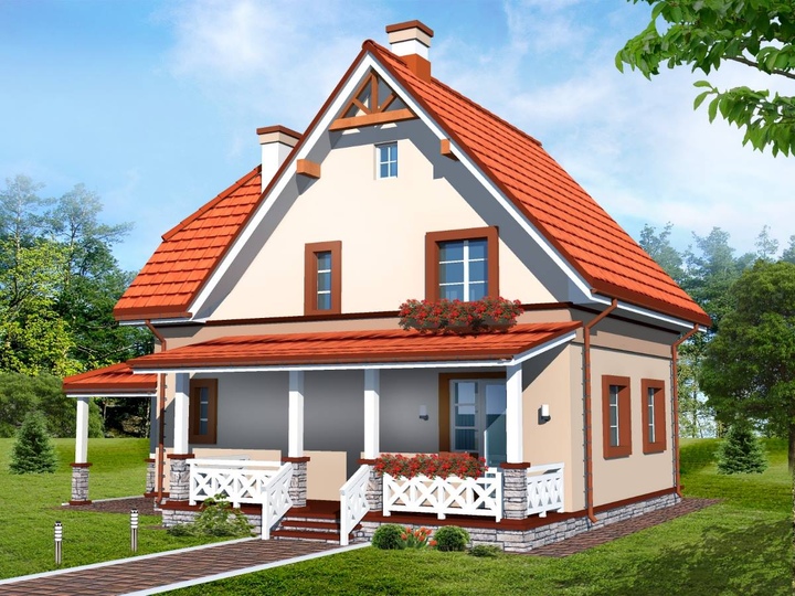 The ready to use house design, attic home with a sloping roof area - Odesa Rear facade