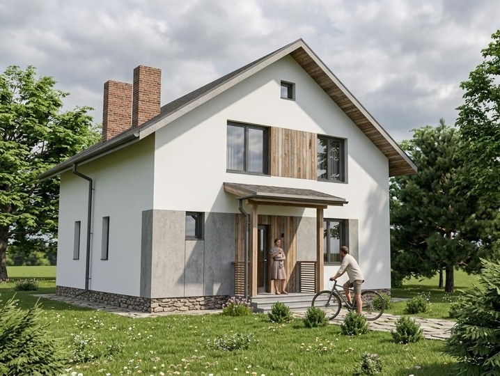 Ready to use design of a two-storey house 133 m2 Bucha 5 Main facade