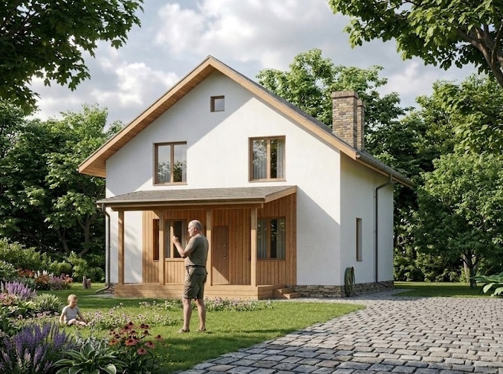 Ready to use design of a two-storey house 133 m2 Bucha 5 Rear facade