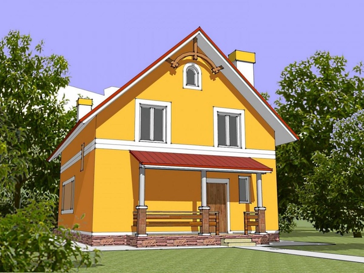 Проект економічного мансардного будинку з чотирма спальнями, терасою і балконом ''Марго'' Задній фасад