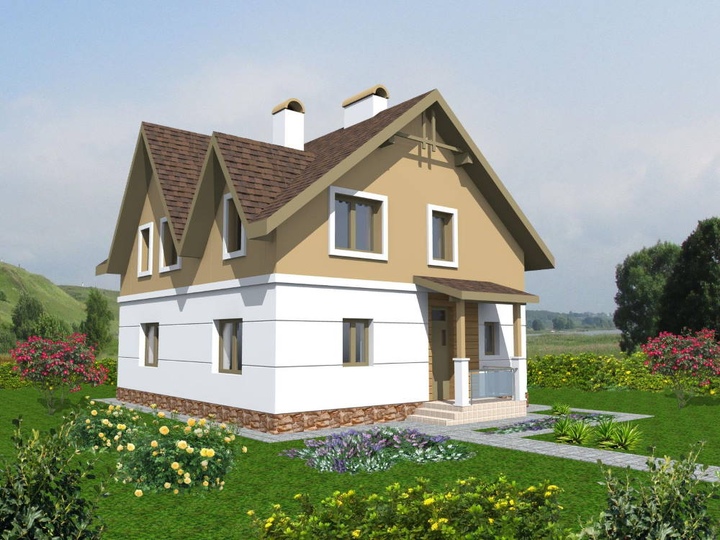 projekt domu mansardowego 136 m2 Zolochev Główna fasada