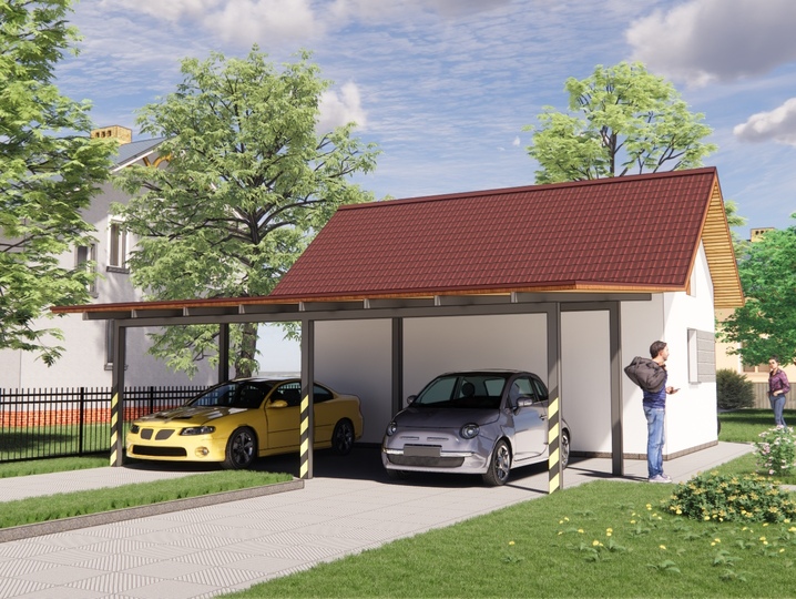 Workshop with canopy Main facade