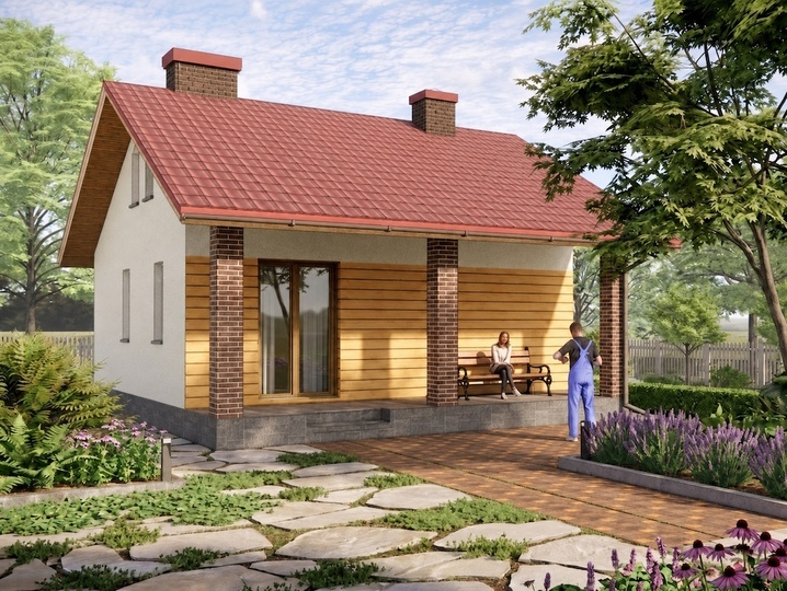 Проект маленьких будинків 43,9 м² з двома спальнями Задній фасад