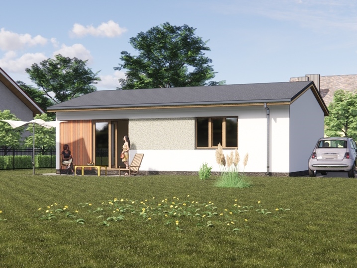 projekt domu parterowego firmy Artsyz SIP 59m2 Tylna fasada