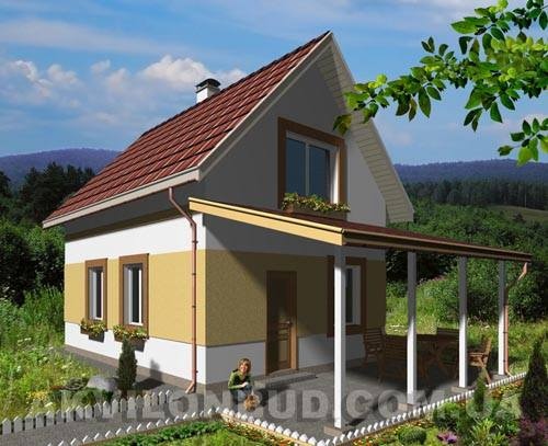 Projekt domu z dwiema sypialniami na poddaszu, tarasie lub wiacie - Rovgi Tylna fasada