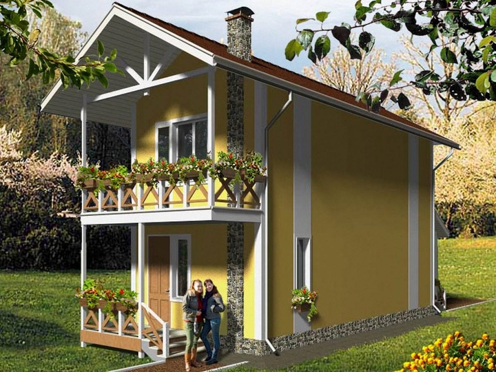 A two-storey house with two bedrooms and a balcony, 4.7 m wide for a narrow plot - Chizik Main facade