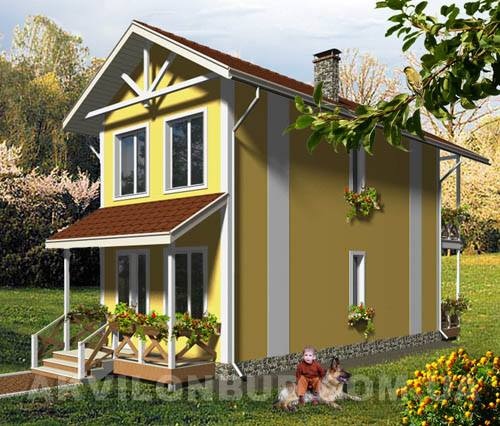 A two-storey house with two bedrooms and a balcony, 4.7 m wide for a narrow plot - Chizik Rear facade