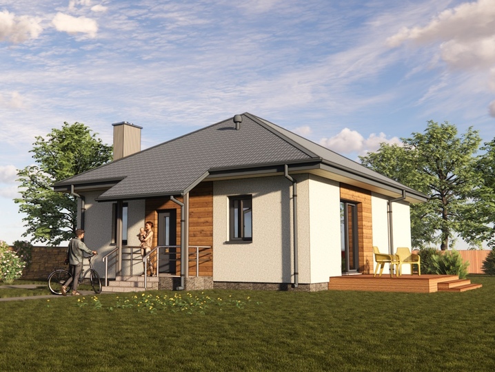Projekt nowoczesnego domu dwupokojowego z tarasem - Szpytki 3 Główna fasada