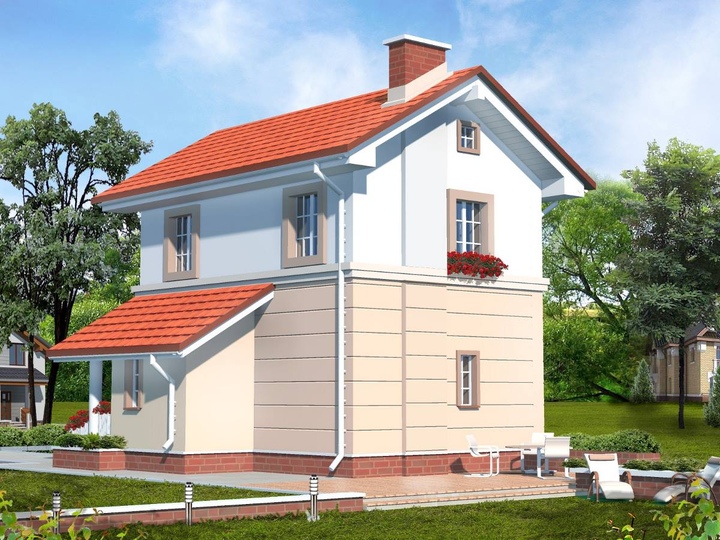 Two-storey house for a narrow plot with two bedrooms and a sauna - Boris 2 Rear facade
