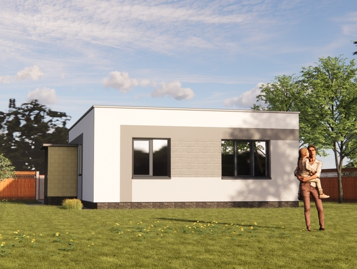 Projekt domu trzypokojowego 8,6 x 10,9 m - Klen 6  Tylna fasada