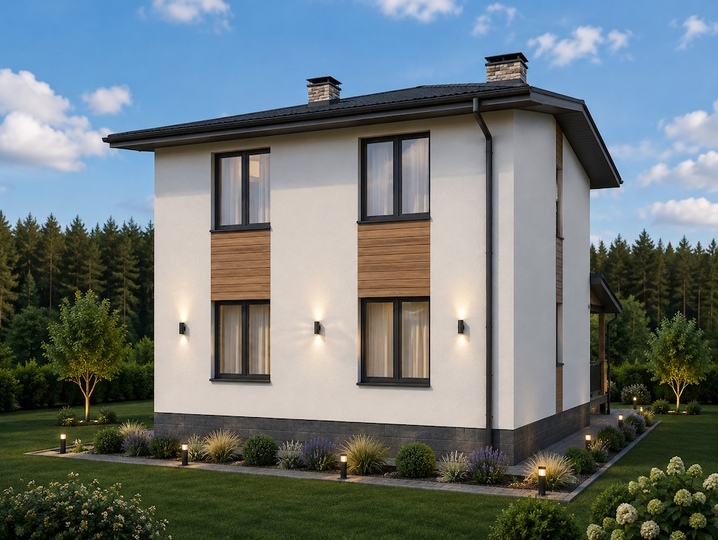 Ready to use house plans of two-story house from areated concrene block - Agatha Rear facade