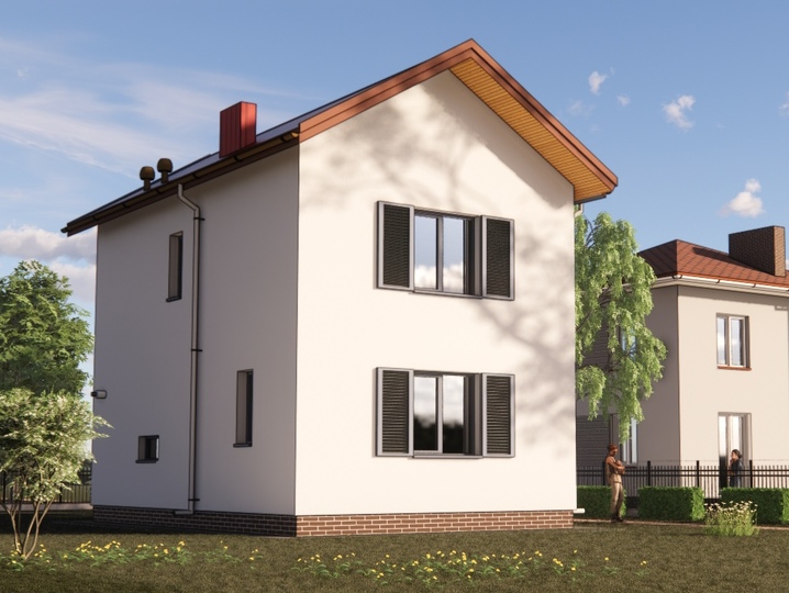 Two-story house plans with two bedrooms, a bay window in the living room, a sauna and a balcony - Boris Rear facade