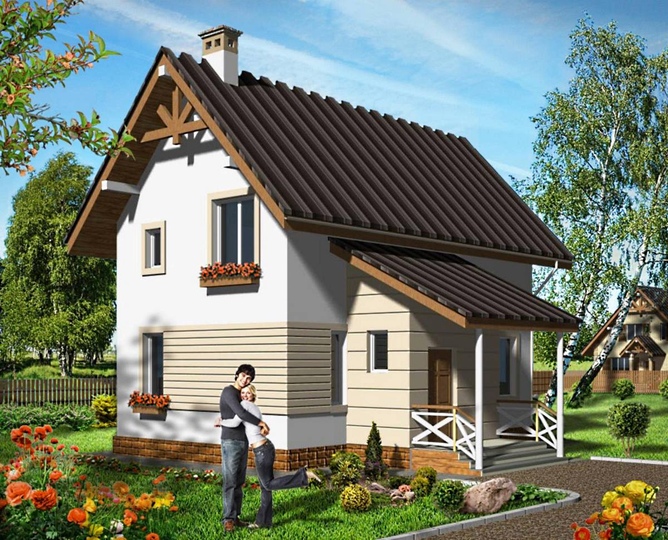 Проект дома с мансардой - Лютик Главный фасад