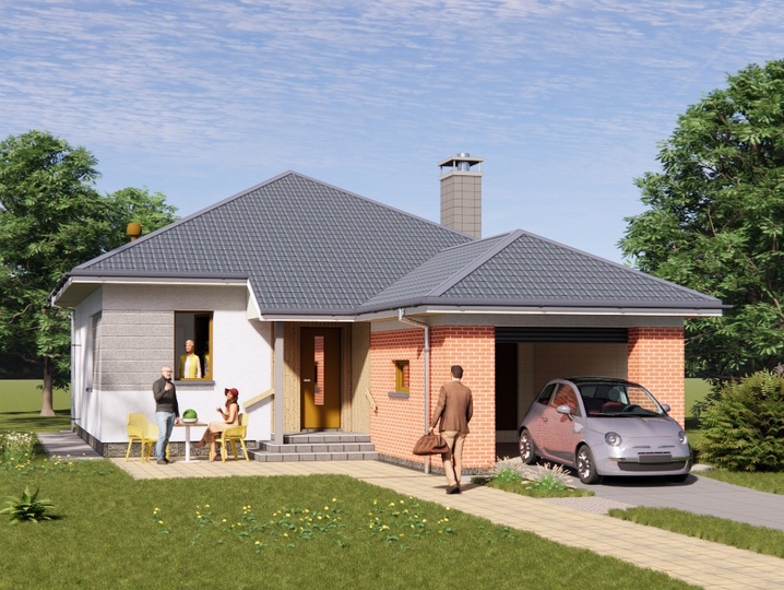 Projekt domu dwupokojowego z garażem - Magnolia Główna fasada