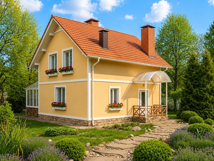 Ready to use house design - Ruta 2 - compact attic house 94.4 m2 for comfortable living Main facade