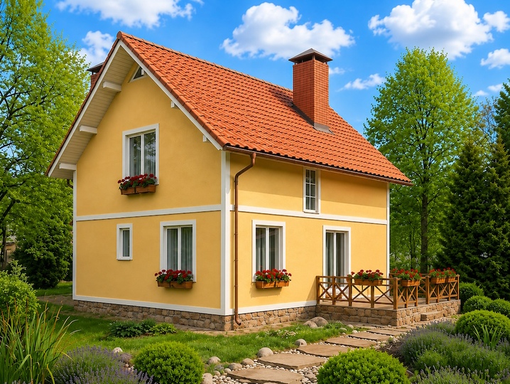 Ready to use house design - Ruta 2 - compact attic house 94.4 m2 for comfortable living Rear facade