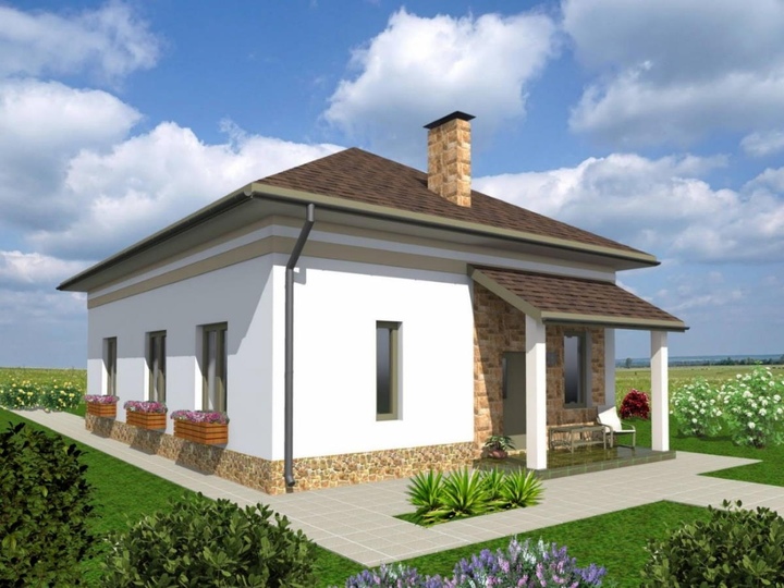 Ready to use projects of one-story houses. Stock house design - Camellia Main facade
