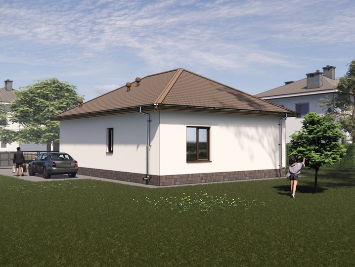 Projekt domu parterowego z trzema sypialniami - Kamelia 5 Tylna fasada