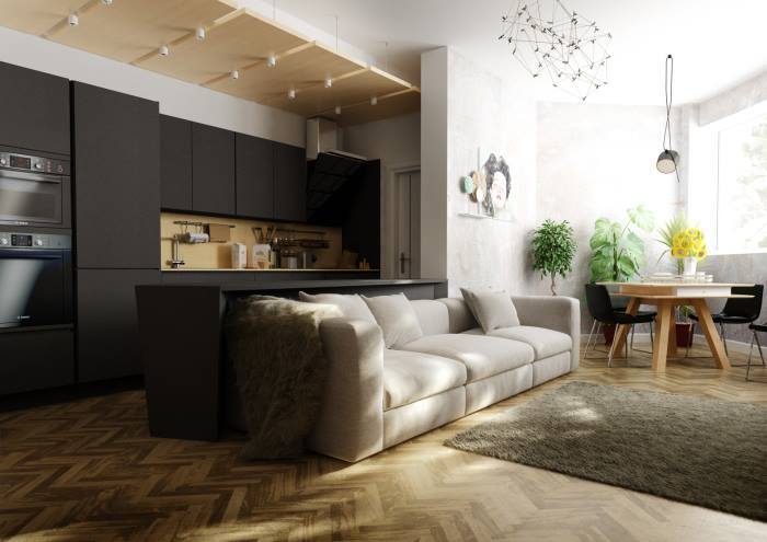 дизайн інтер'єру кухні-вітальні