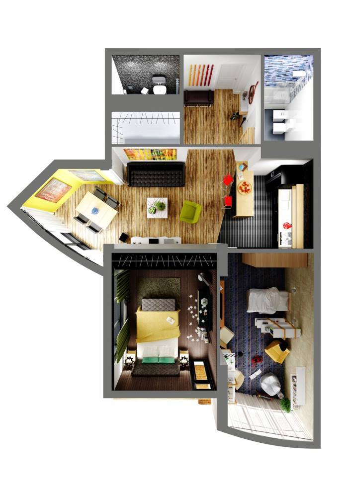 Візуалізація планувань трикімнатнох квартири