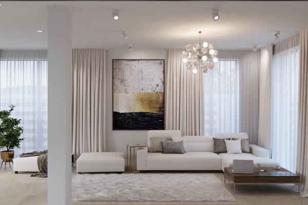 інтер'єр вітальної кімнати в будинку 250 м2