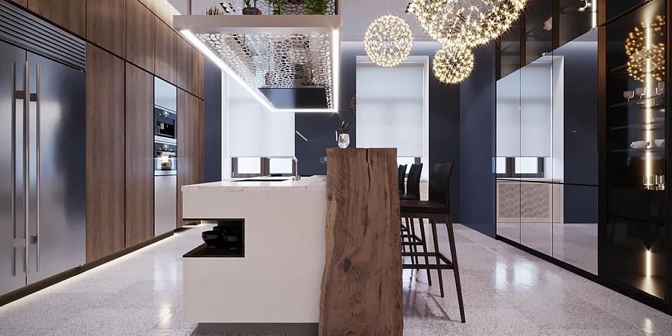 планування кухні з островом в стилі ар-деко