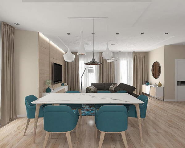 дизайн вітальні в будинку котеджного містечка Green Heels