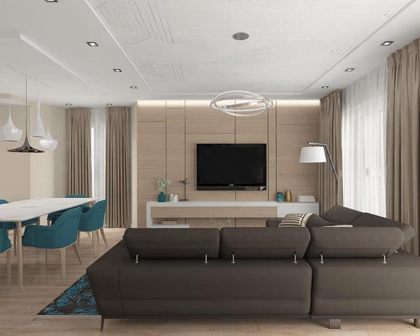 дизайн вітальні з телевізором в проекті Оттава