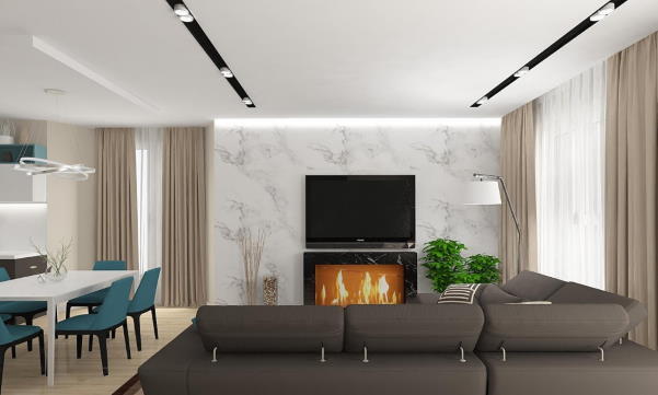 дизайн вітальні з каміном