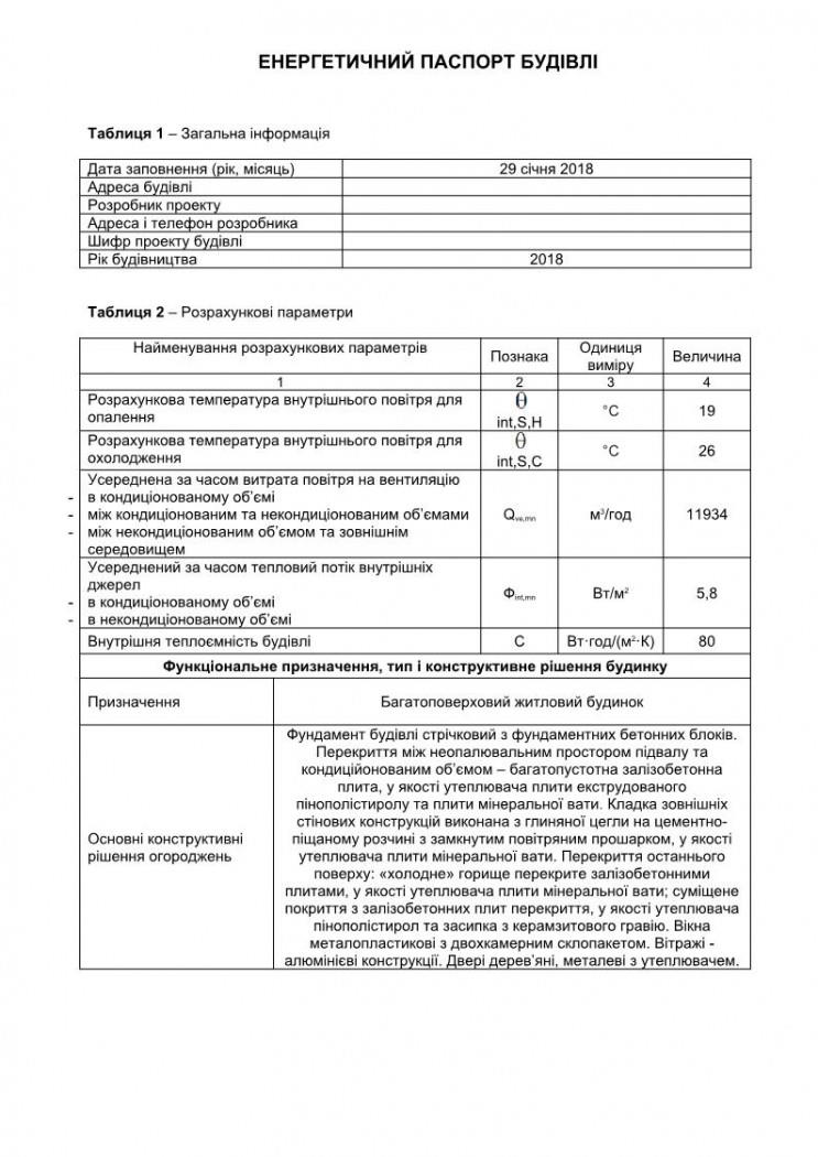 енергетичний паспорт будівлі зразок