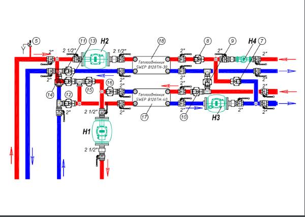 схема підключення теплообмінників
