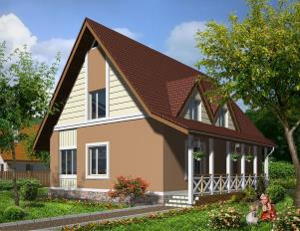 проект дома с мансардой и верандой Зайчик