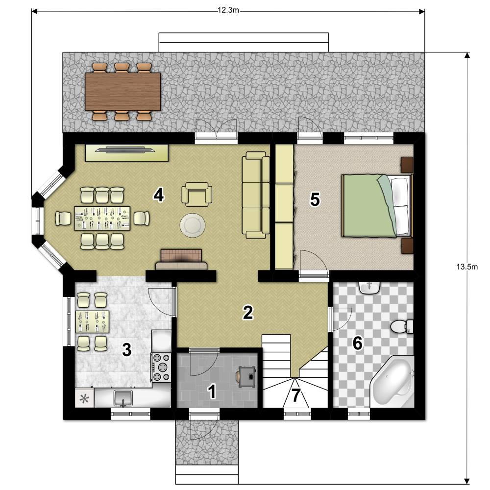 дизайн заміського будинку план 1го поверху