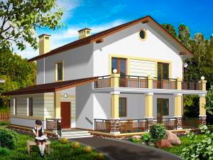 проект двоповерхового будинку 12 на 12 з терасою і балконом