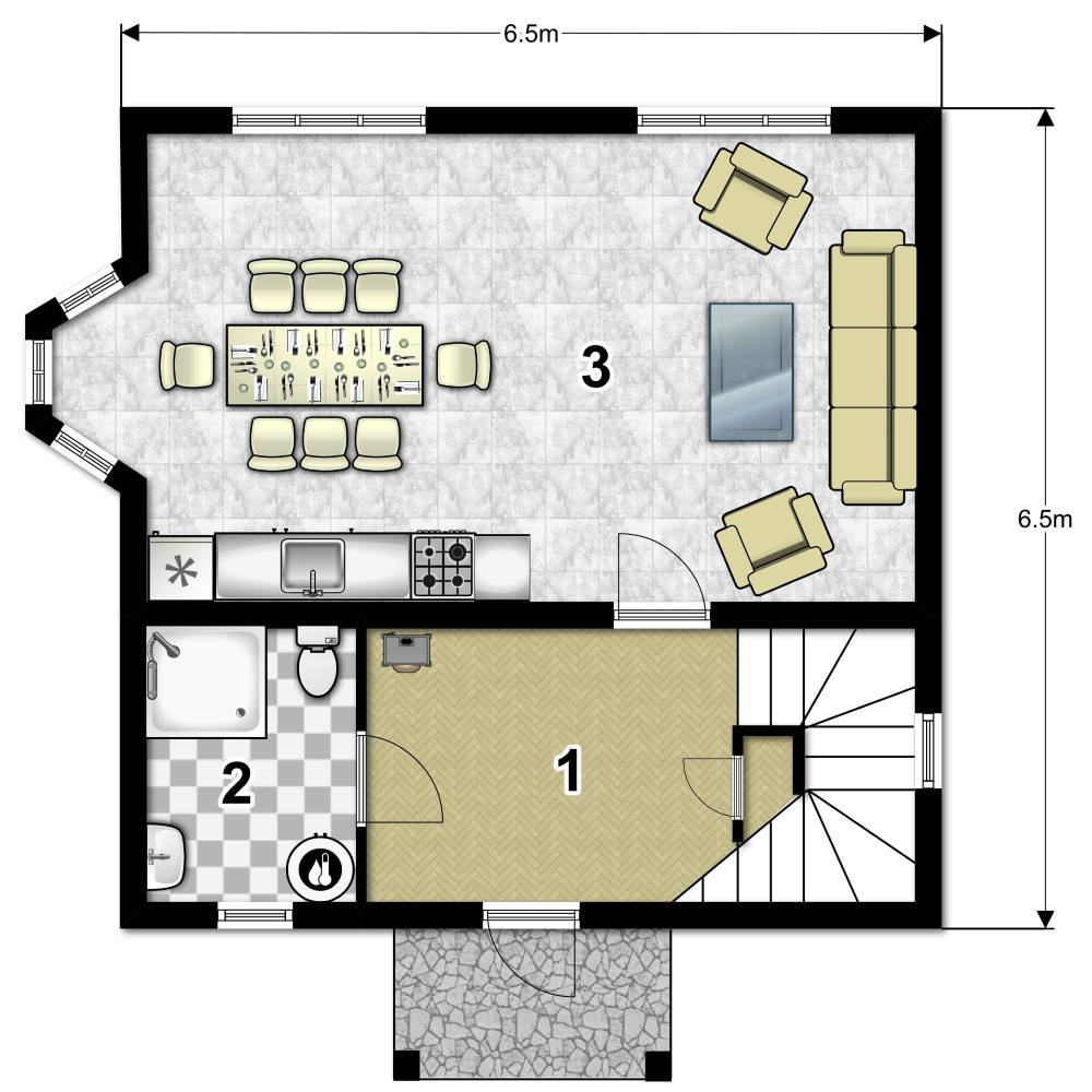 небольшая жилая площадь дома, 45 кв. м