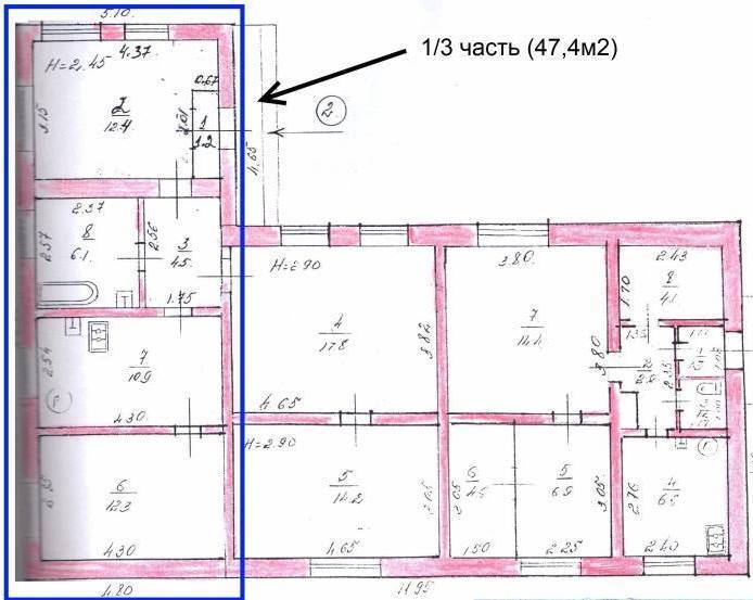 Часть дома которая подлежит реконструкции